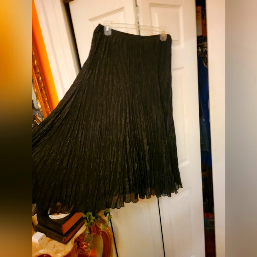 Ruby road VINTAGE black pleated sparkle pull on stretch skirt sz small GORGEOUS!